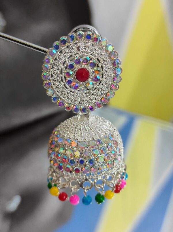 Multicolor Stone Jhumka Earrings - Image 4