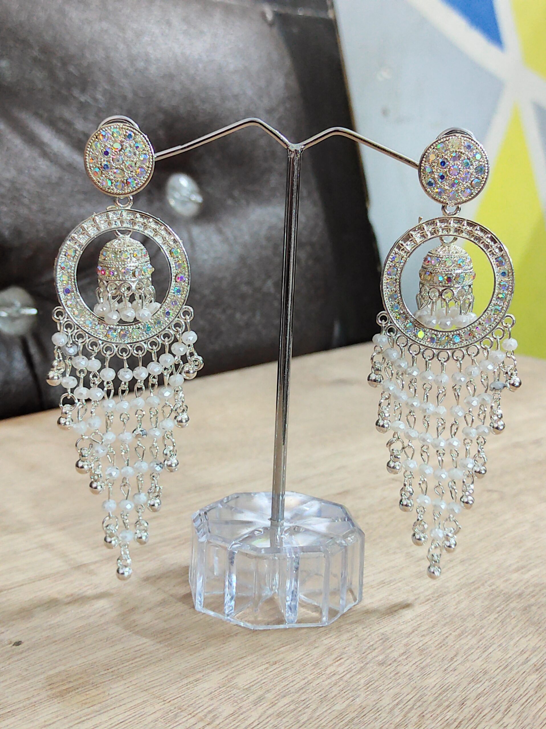 Elegant Long-Hoop Jhumka Earrings - Image 3