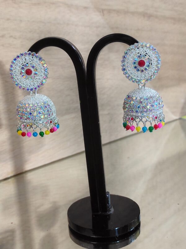 Multicolor Stone Jhumka Earrings - Image 3