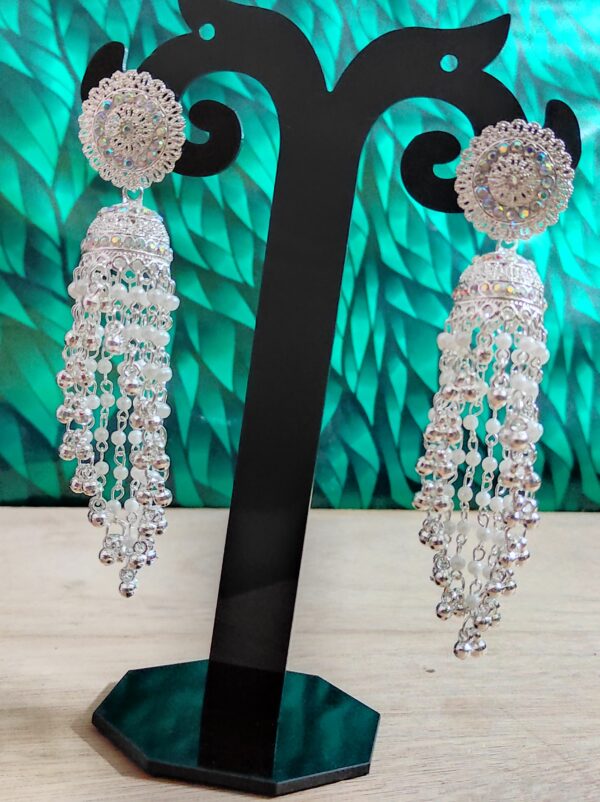 Silver Studded Jhumka Earrings - Image 2