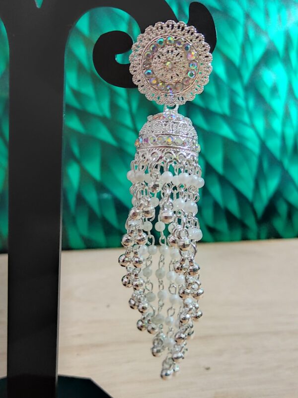 Silver Studded Jhumka Earrings - Image 4