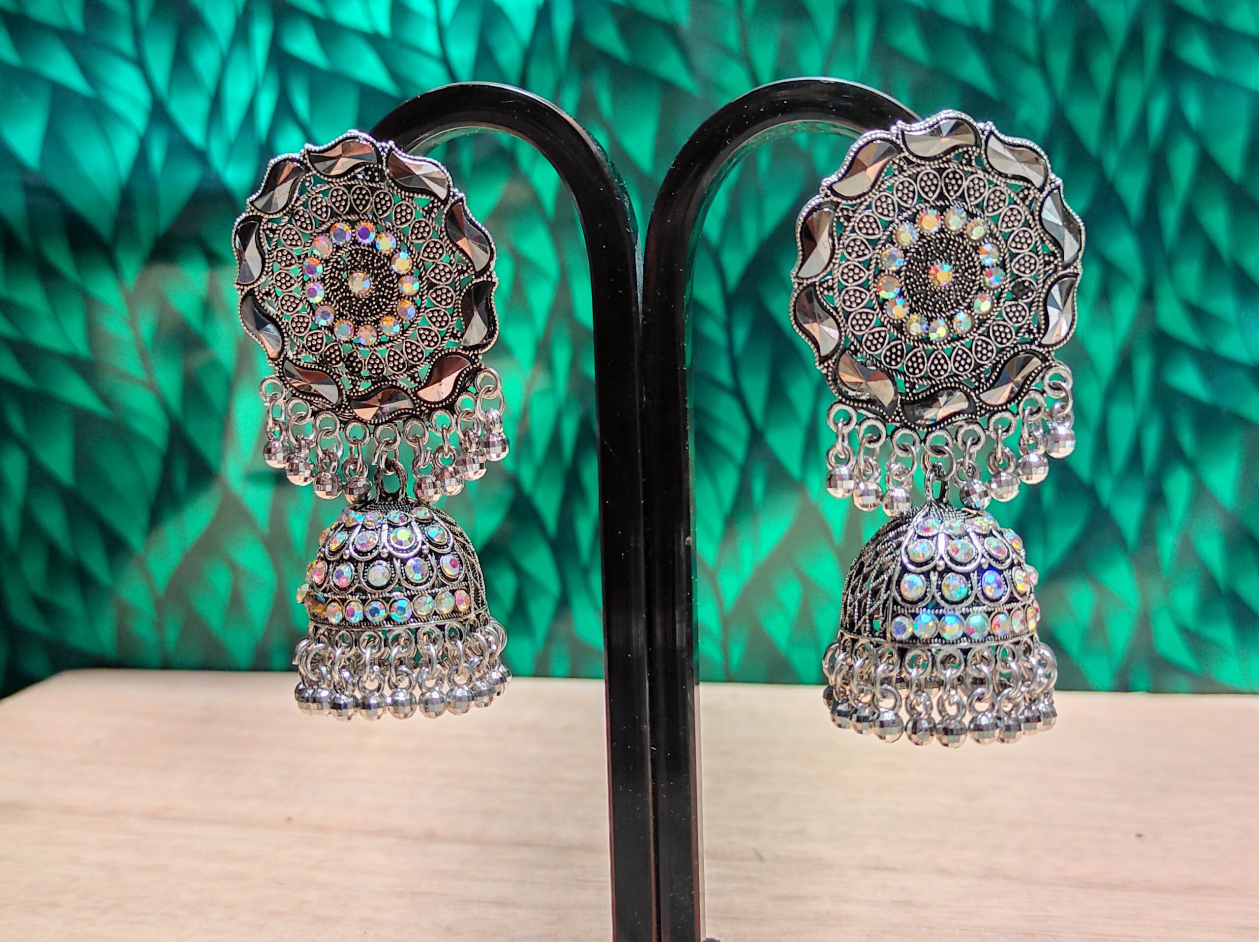 Round Mirror Jhumka Earrings - Image 3