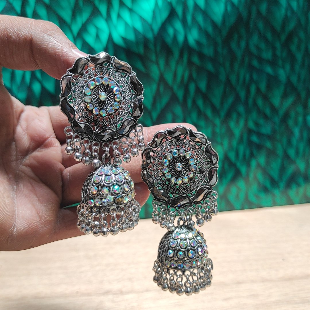 Round Mirror Jhumka Earrings - Image 2