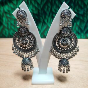 Oxidized Silver Traditional Jhumka Earrings