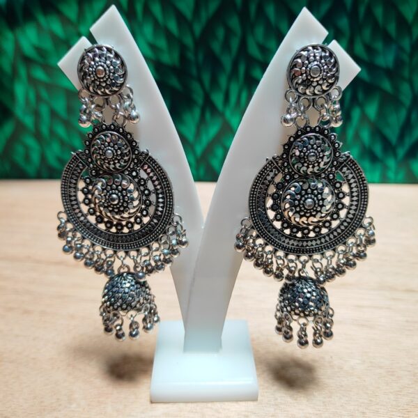 Oxidized Silver Traditional Jhumka Earrings