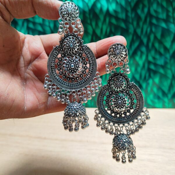 Oxidized Silver Jhumka Earrings