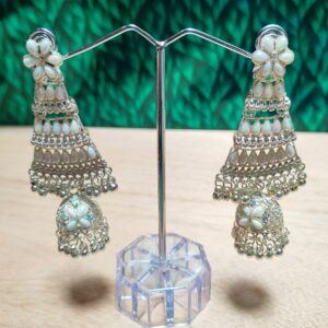Stylish White-Kundan Jhumka Earrings
