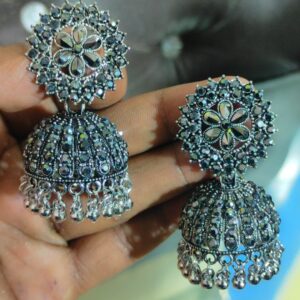 Black Oxidised-Floral-Dome Jhumka Earrings