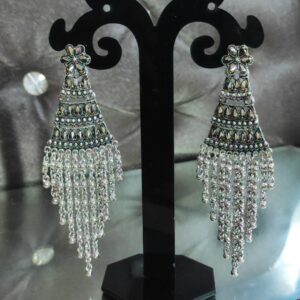 Silver Oxidised-Long-Chandelier Tassel Earrings