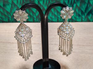 White Stone Hanging-Chain Earrings