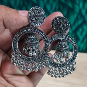 Oxidized Round Jhumka Earrings