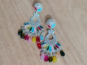 Color Burst Leaf Drop Jhumka Earrings 