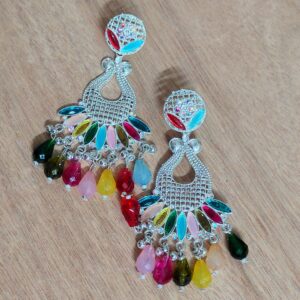 Color Burst Leaf Drop Jhumka Earrings